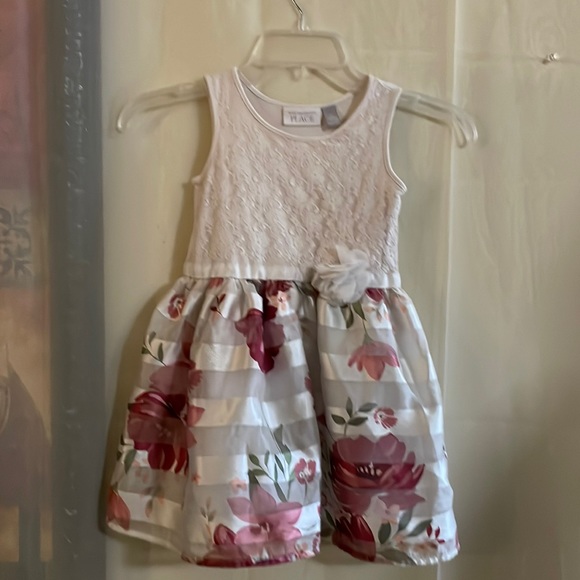 The Childrens Place Girl 4T Floral White Top and White and pink Skirt with